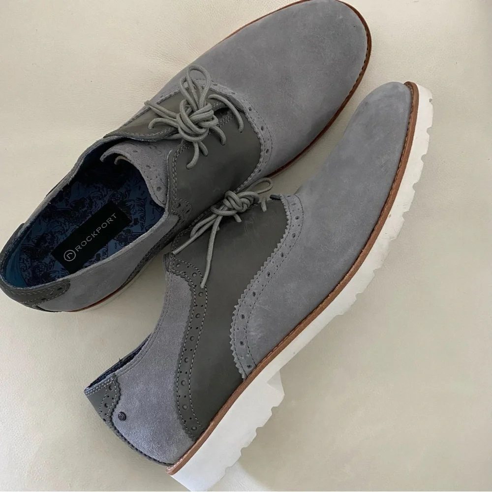 Rockport 'Ledge Hill' Saddle Shoe Suede Leather Oxford Lace Up Men 13 Grey NEW